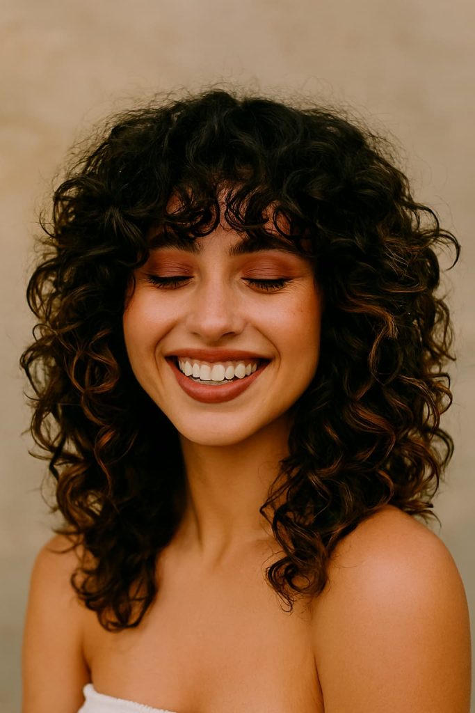 Layered curly wolf cut for thick curly hair