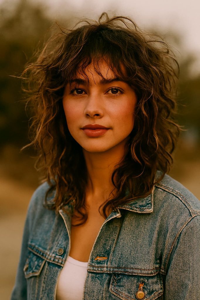 Messy curly wolf cut with tousled layers for effortless style