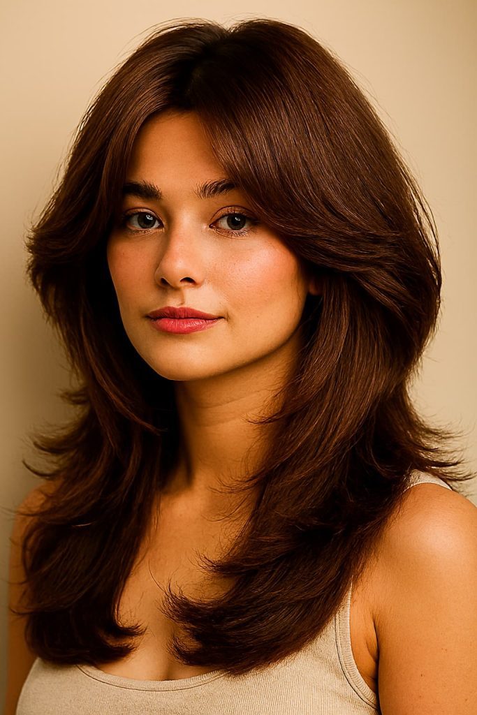 Thick hair shaped with butterfly layers to reduce bulk