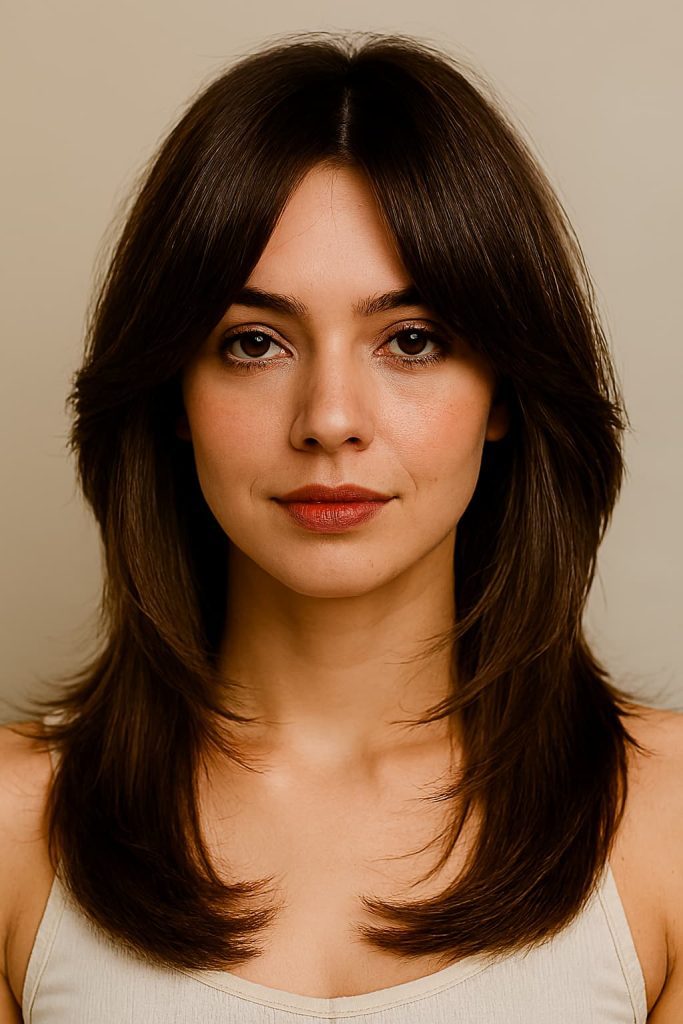 Medium-length butterfly cut with soft feathering