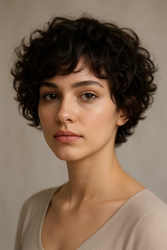Short curly butterfly cut with defined curls