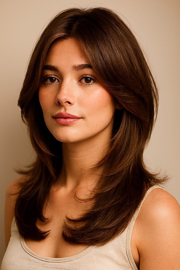 Short butterfly lob with lifted crown layers for fuller hair