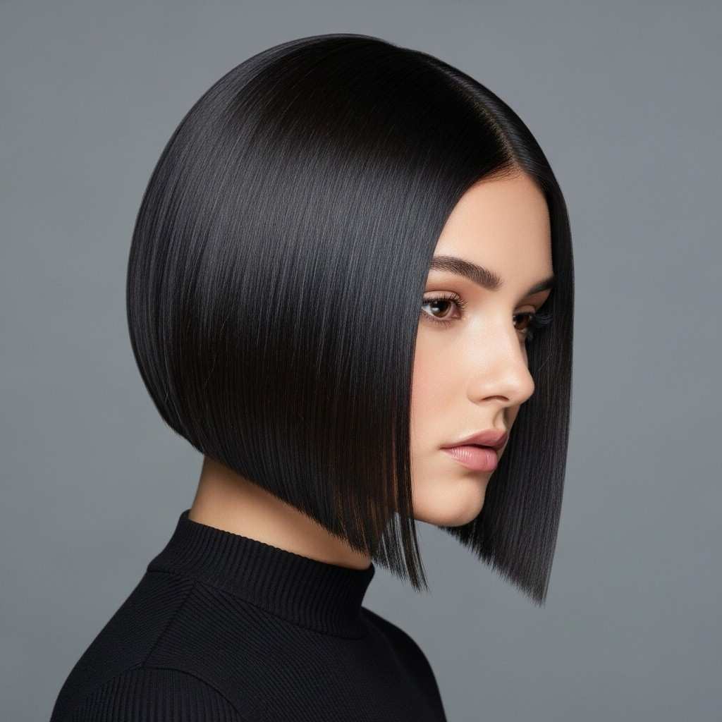 Clean neck-length sharp bob haircut 2026 for straight hair