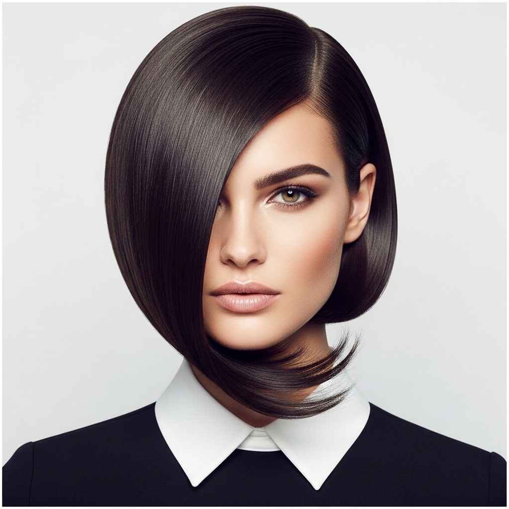 Smooth side-part power bob haircut 2026 for straight hair