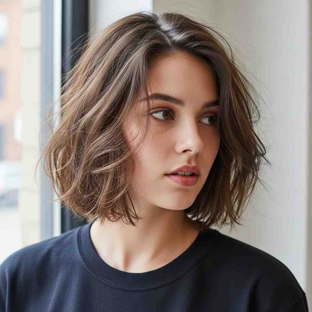 Textured French girl bob haircut 2026 for wavy hair