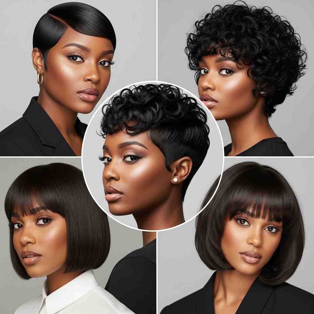 24 short bob hairstyles for Black women 2026 featuring sleek curly natural bob haircuts