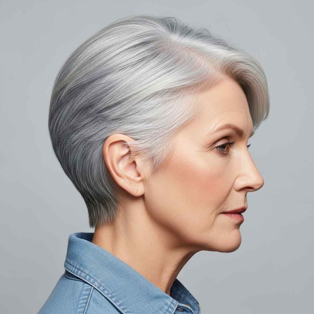 Elegant Silver Crop 2026 hairstyle for women over 70 gray hair