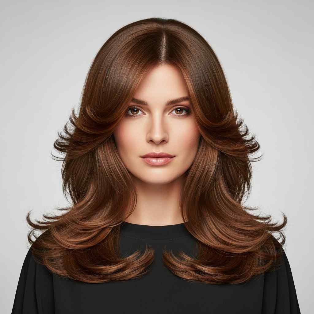 Retro Feather Flow 2026 long shag haircut for women with straight hair