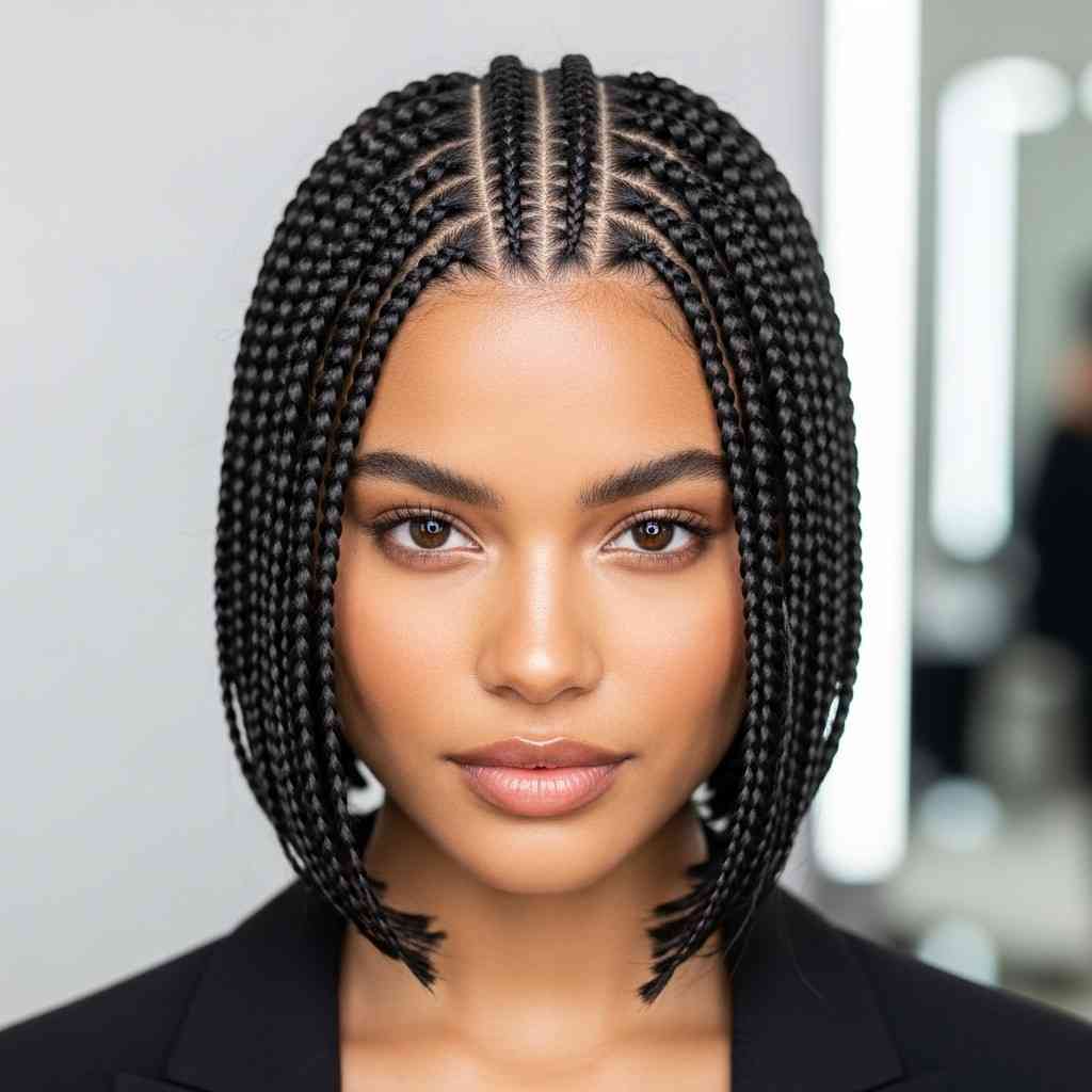 sleek center part braided bob 2026 straight braids hairstyle