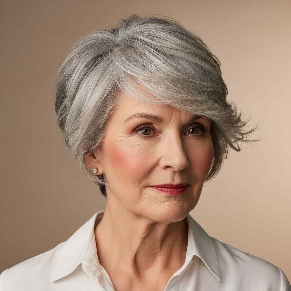 Soft Feather Pixie 2026 haircut for women over 70 with fine hair