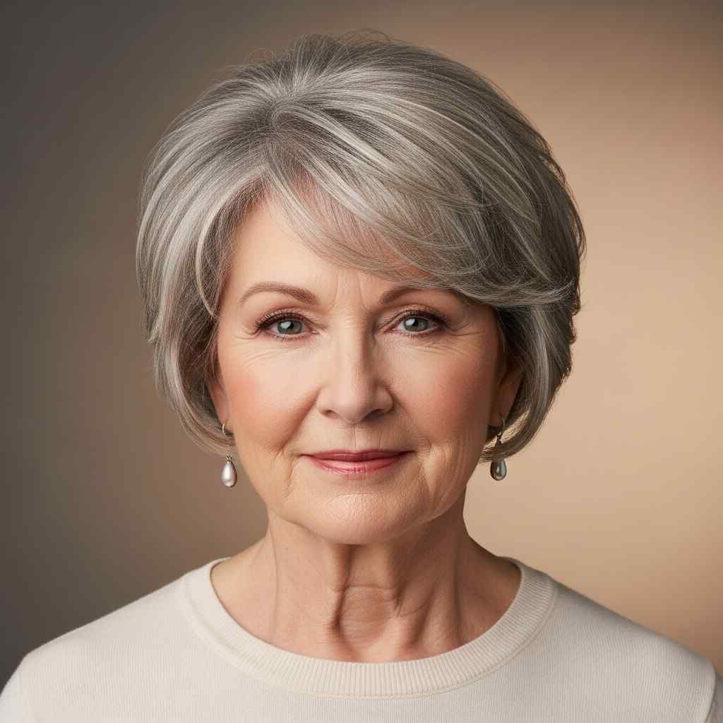 Soft volume short haircut 2026 for women over 70