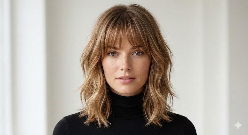 bronde balayage wolf cut wispy bangs 2026