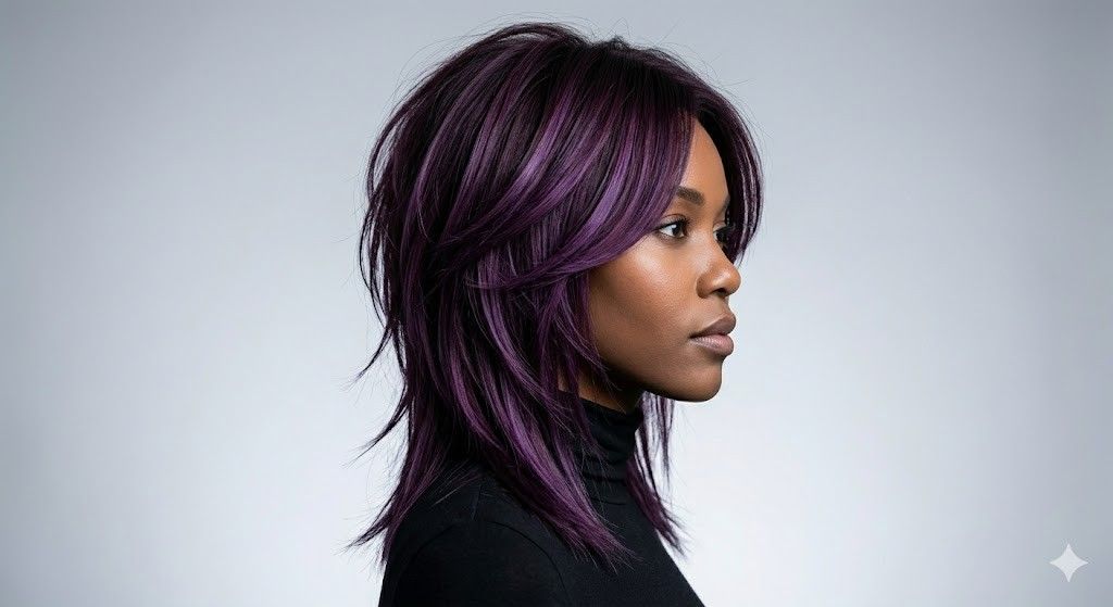 deep plum violet highlights wolf cut 2026