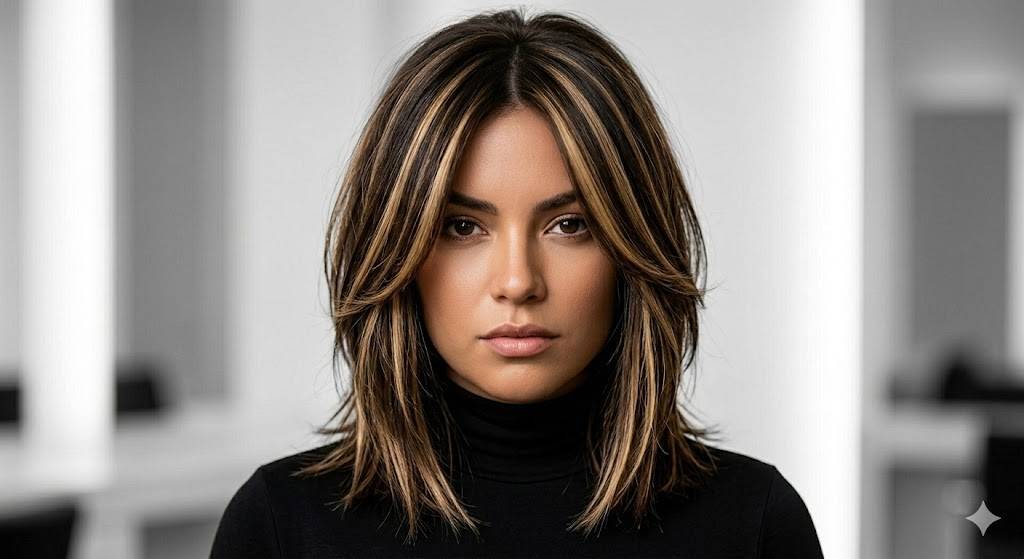 espresso brown golden blonde stripes wolf cut 2026