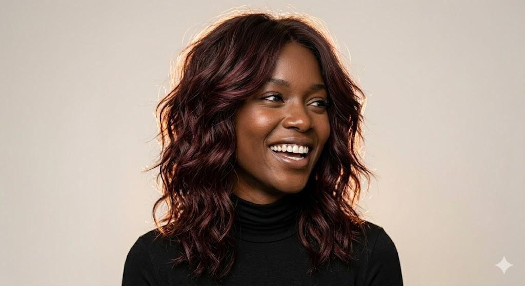 mahogany burgundy highlights textured wolf cut 2026