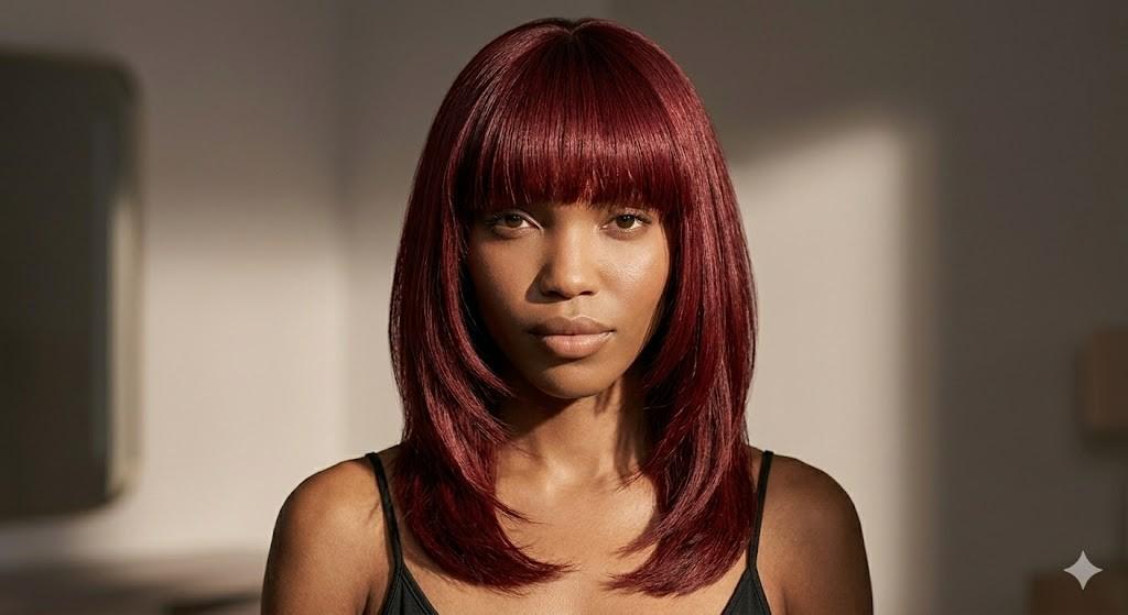 velvet crimson blunt bangs 2026