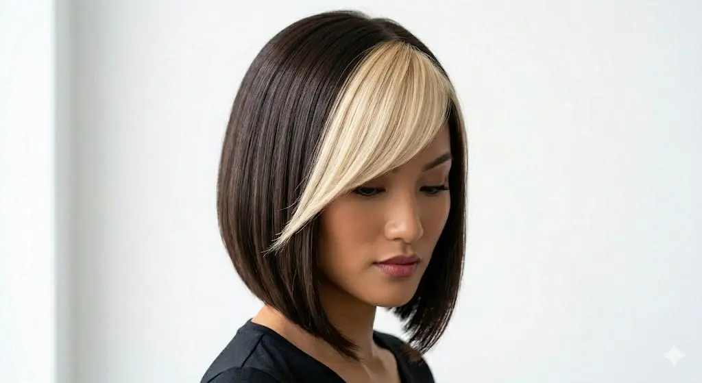 y2k skunk hair asymmetrical fringe contrast 2026