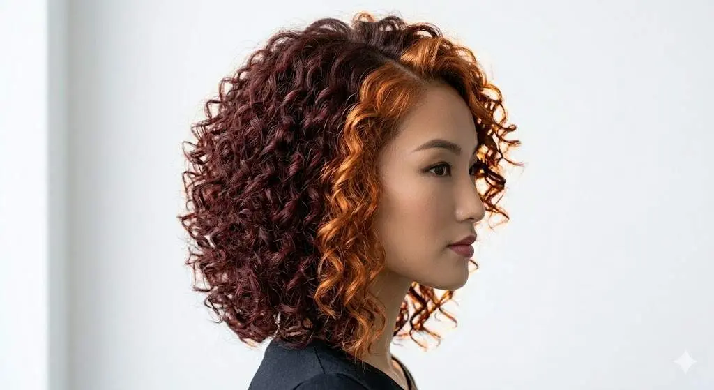 y2k skunk hair curly auburn copper contrast 2026