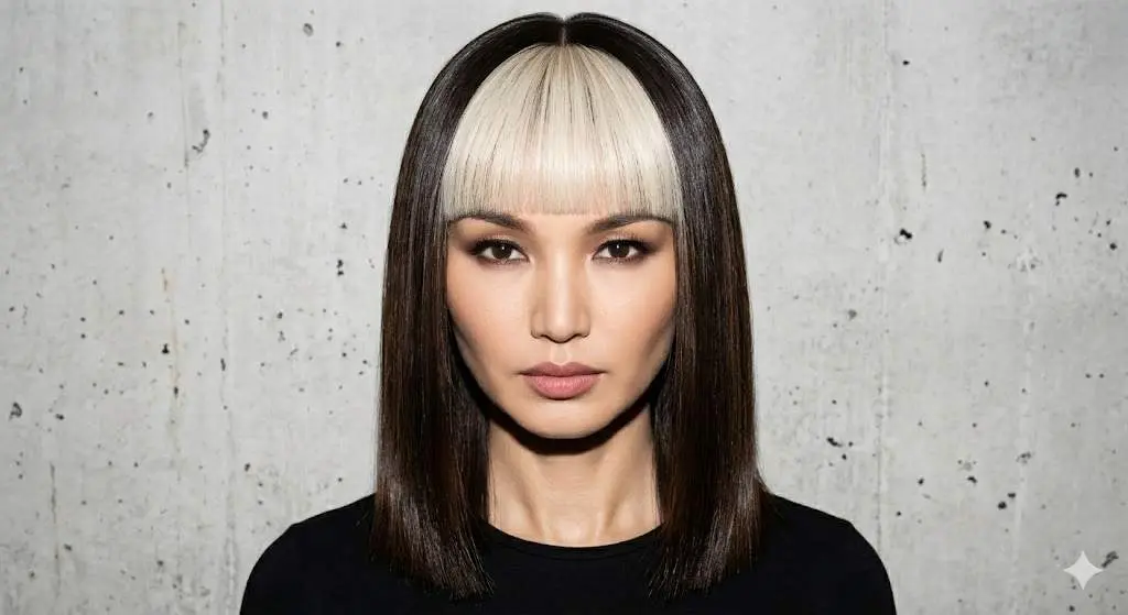 y2k skunk hair micro bangs blocky root 2026