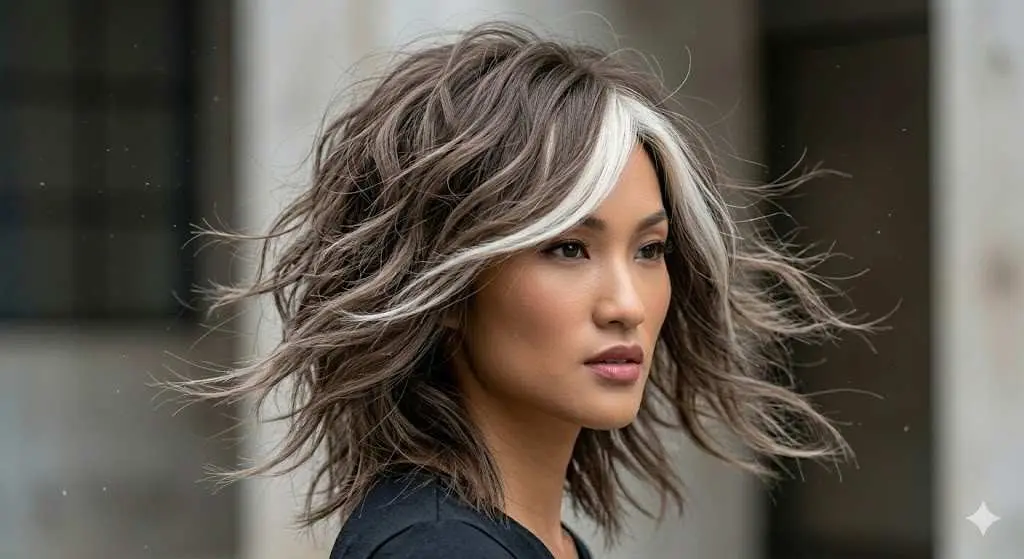 y2k skunk hair platinum money piece wolf cut 2026