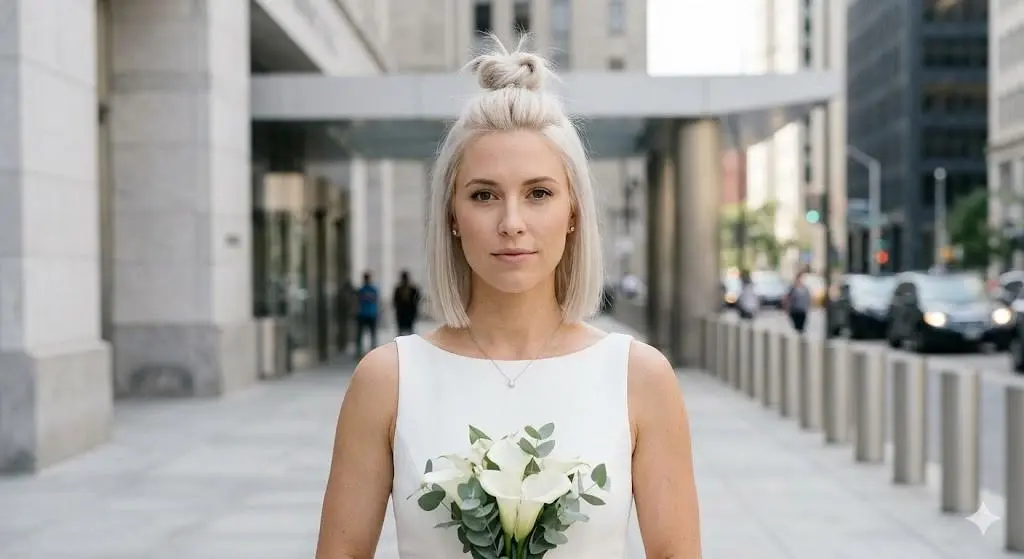Half Up Top Knot Bridal Hairstyle for Short Bob Hair
