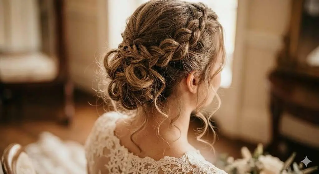 Messy Braided Looped Updo for Thick Hair Bridal Look