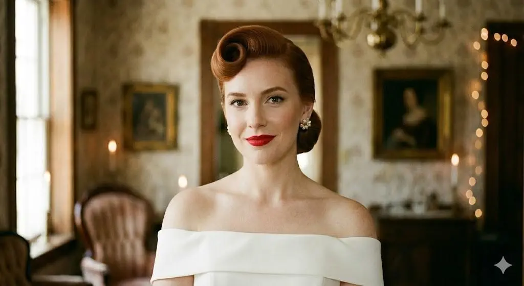 Modern Retro Victory Roll Updo Wedding Hairstyle for Vintage Brides