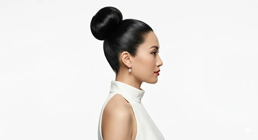 Sleek High Ballerina Bun Wedding Updo for a High Neck Dress