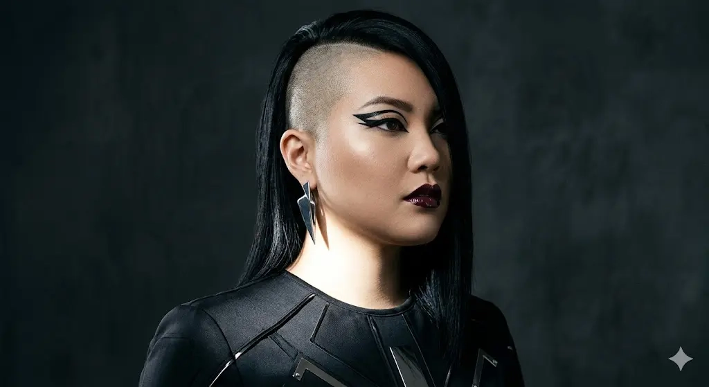Asymmetrical Wolf Cut with Undercut for Round Faces