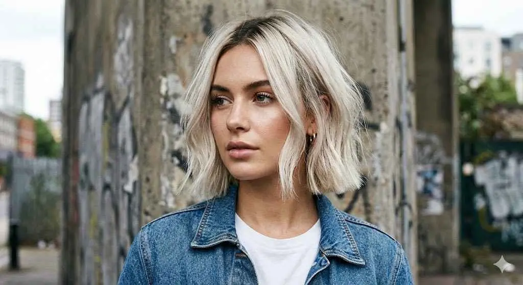 Bleached Blond Italian Bob Shadow Roots Volumen