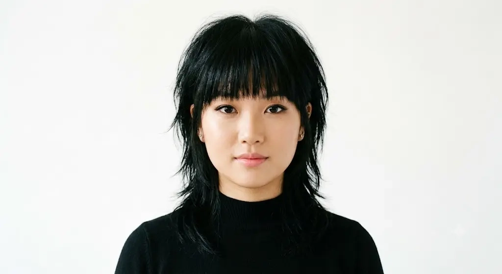 Classic Wolf Cut with Straight Across Fringe for Fine Hair Round Face