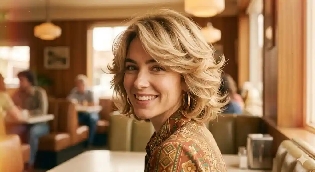 Feathered Retro Layered Bob Hairstyle