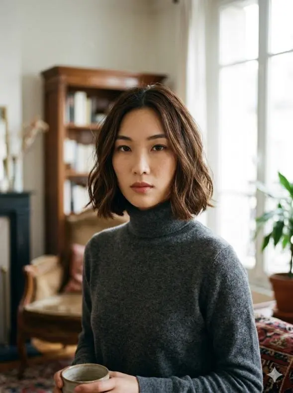 Italian Blunt Bob with Subtle Inward Bend for Wavy Hair