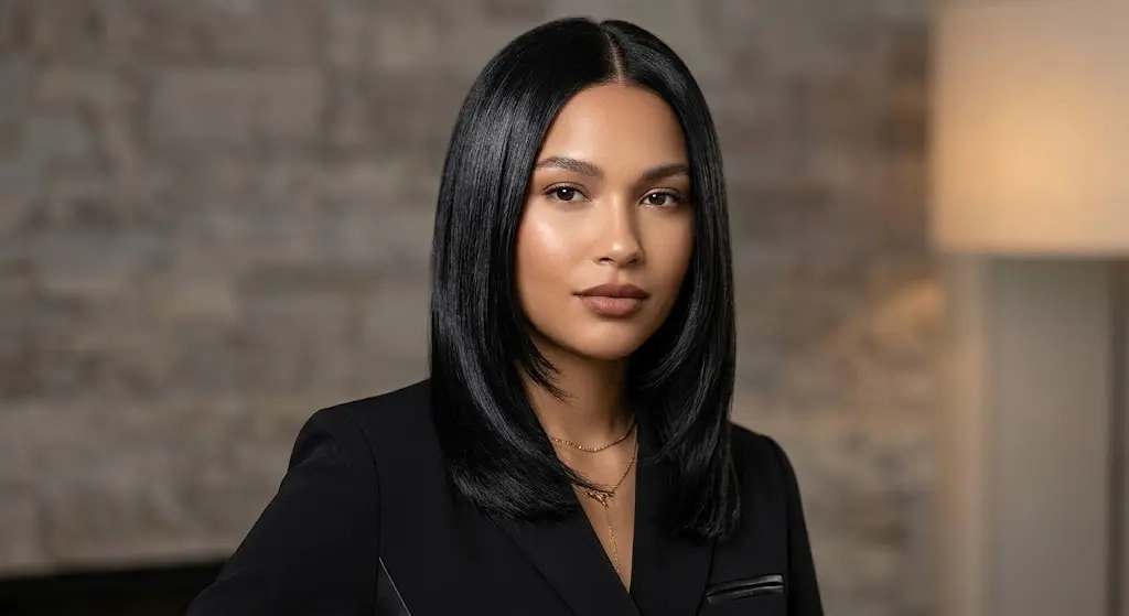 Sleek Straight Wolf Cut Coarse Thick Hair Round Face