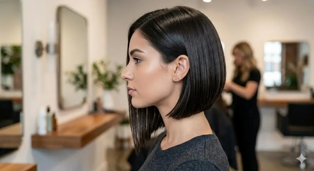 Subtle A Line Forward Angled Blunt Bob with Sleek Finish