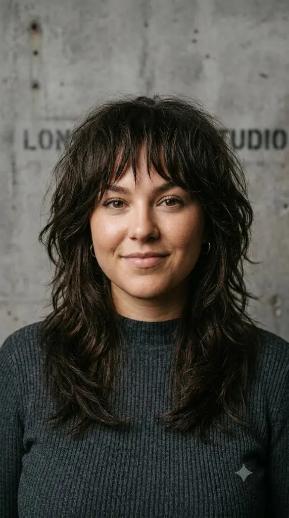 Textured Shag Wolf Cut for Thick Hair with Choppy Bangs Round Face