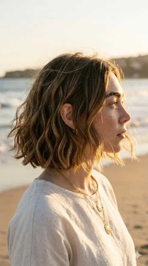 Tousled Wavy Blunt Bob with Broken Shattered Ends