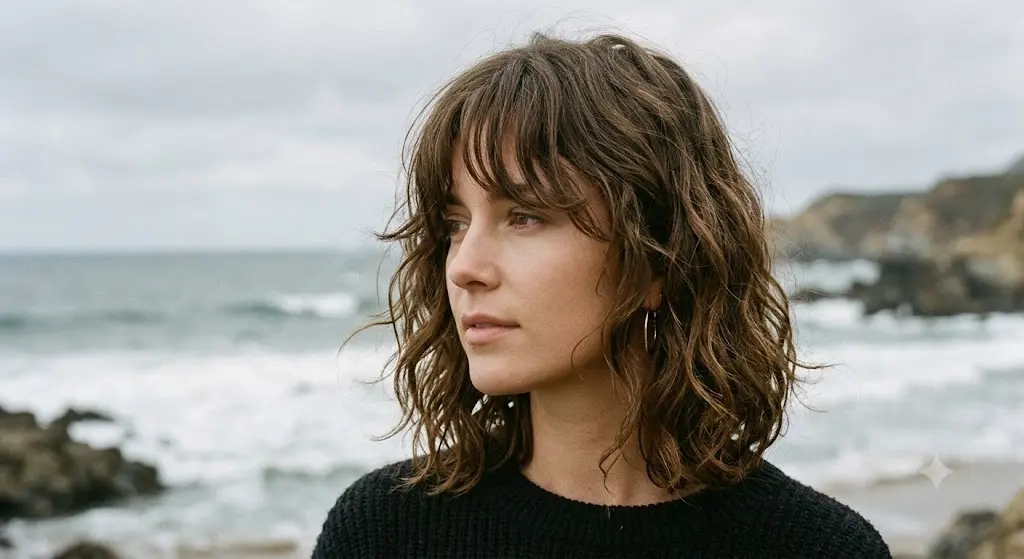 Wavy Bob With Curtain Bangs and Beachy Texture
