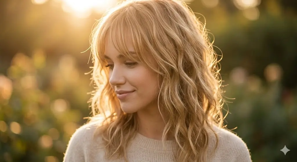 Wavy Wolf Cut with Piece y Fringe for Round Faces