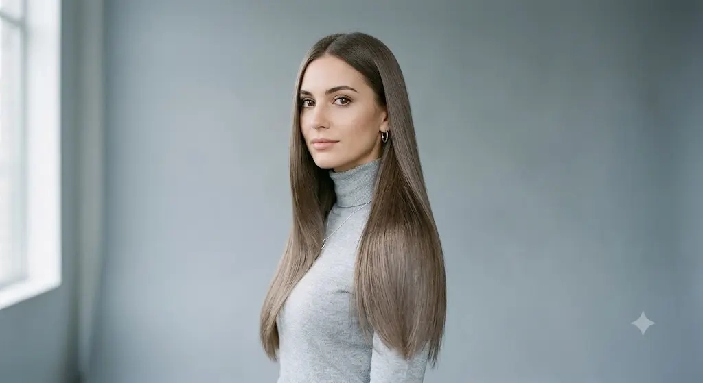 Cool Neutral Ash Brown Hair Color for Long Straight Hair
