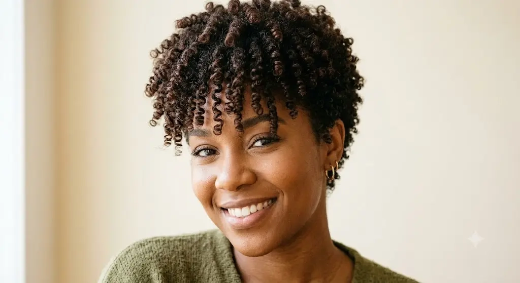 Curly Pixie Haircut With Long Face Framing Curly Bangs