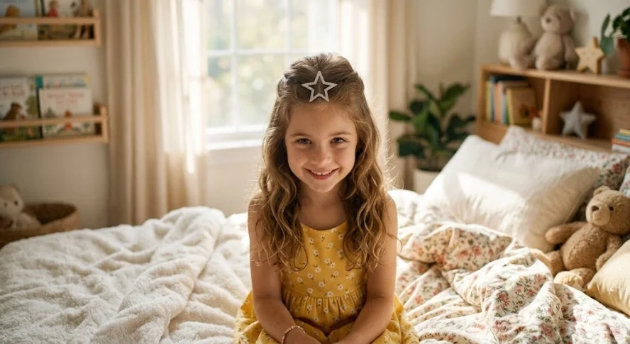 Half Up Hairstyle with Star Barrette Clip