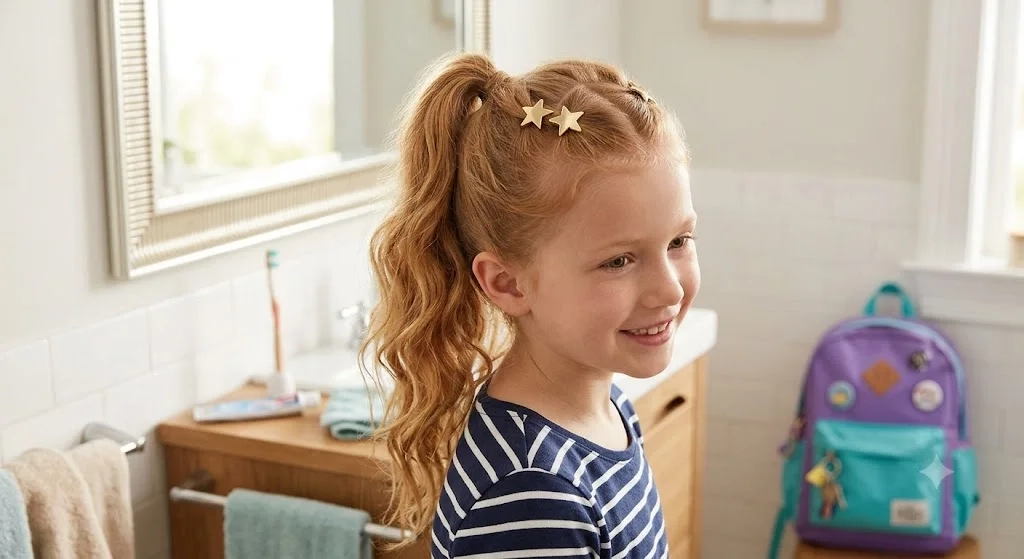 High Ponytail with Star Hair Clips for Girls