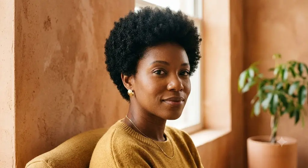 Rounded Afro Textured Pixie Cut for 4B and 4C Hair