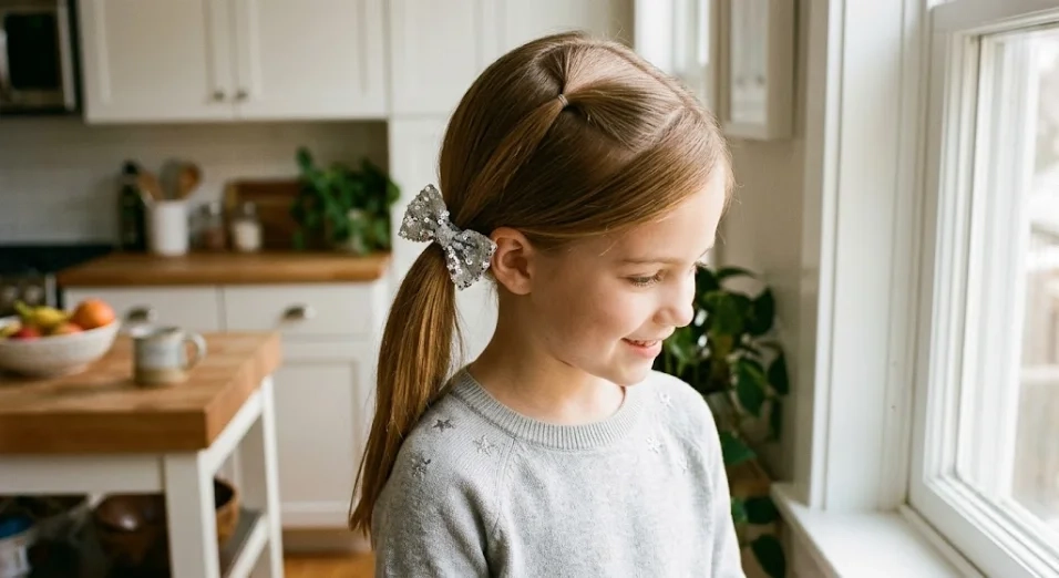 Simple Ponytail with Sequin Star Bow