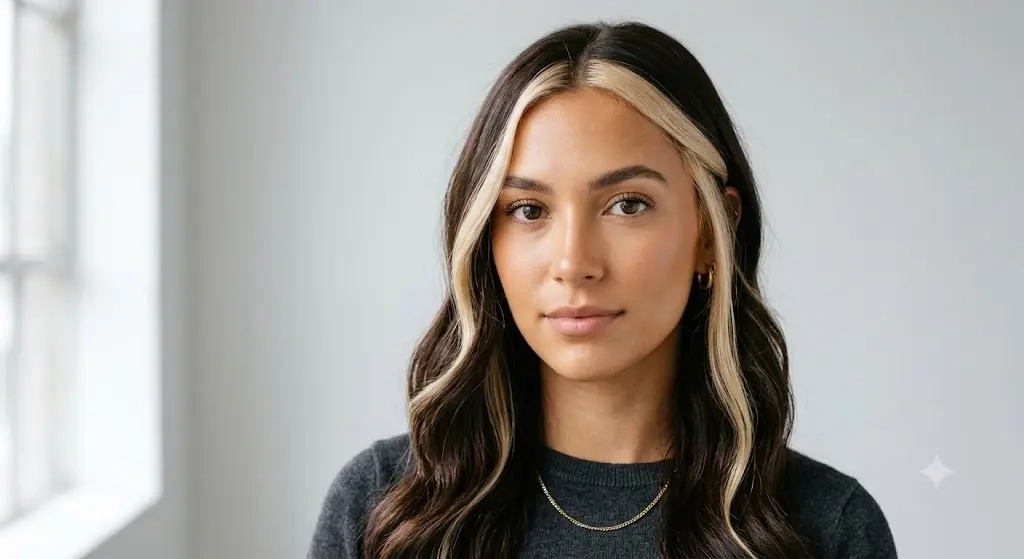 Subtle Money Piece Face Framing Highlights on Long Dark Brunette Hair