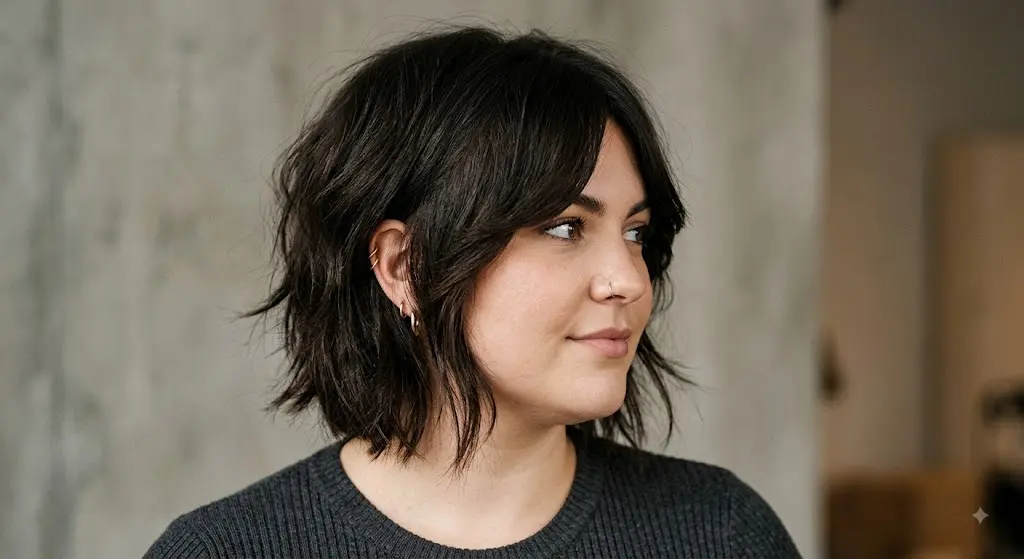 Chin Length Wolf Cut Bob with Face Framing Piece