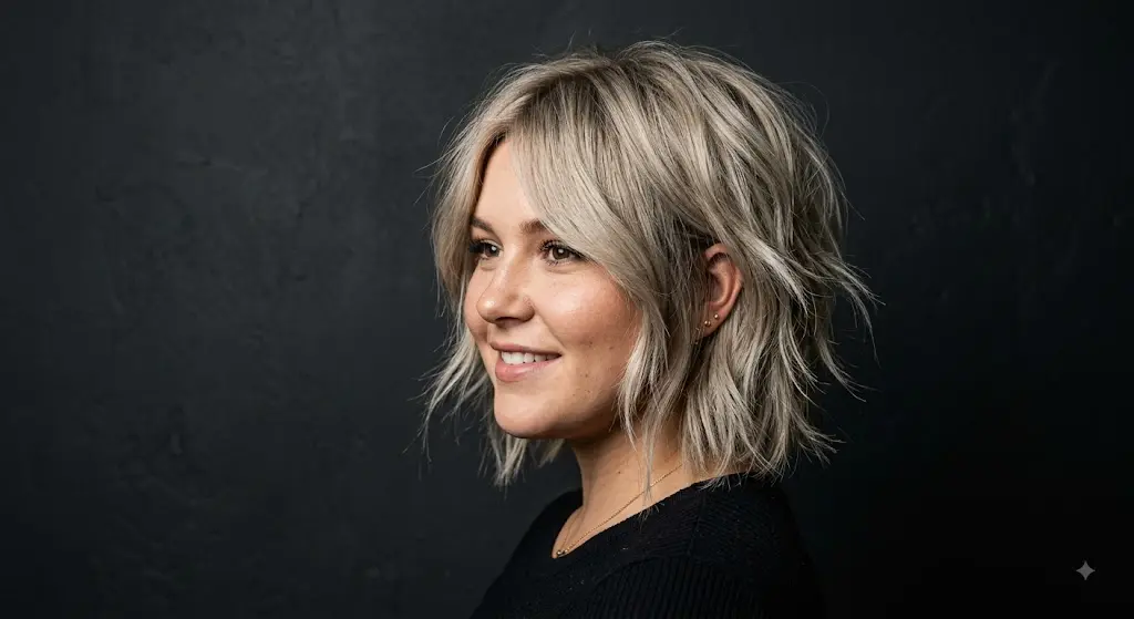 Choppy Short Wolf Cut Bob with Textured Ends for Round Faces