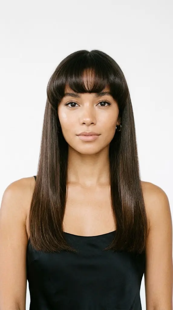 classic cloud bangs long straight dark hair