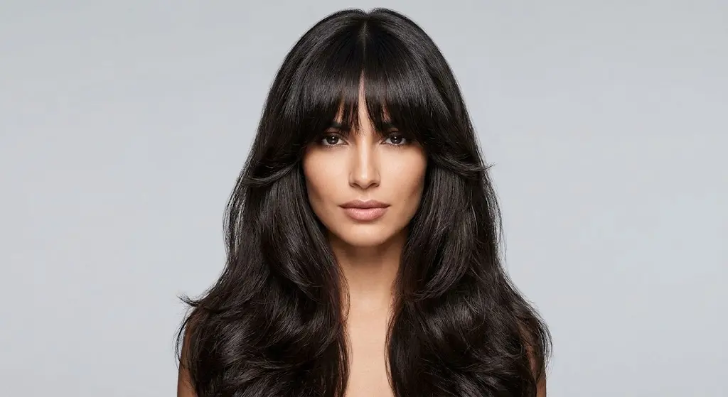 face framing curtain bangs thick long hair volume